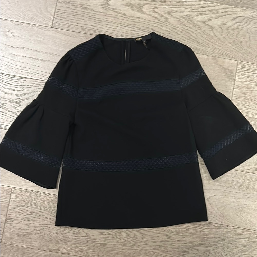 Black Blouse with Boxy Style and Bell Sleeves